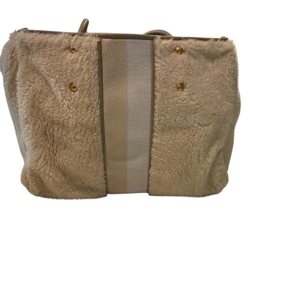 Kate Spade Everything Racing Stripe Faux Shearling Large Tote EUC - Picture 2 of 16